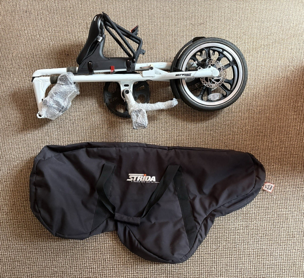 STRiDA 18 Folding Bike 16in Wheels White/Black w/ Carry Bag & Lights
