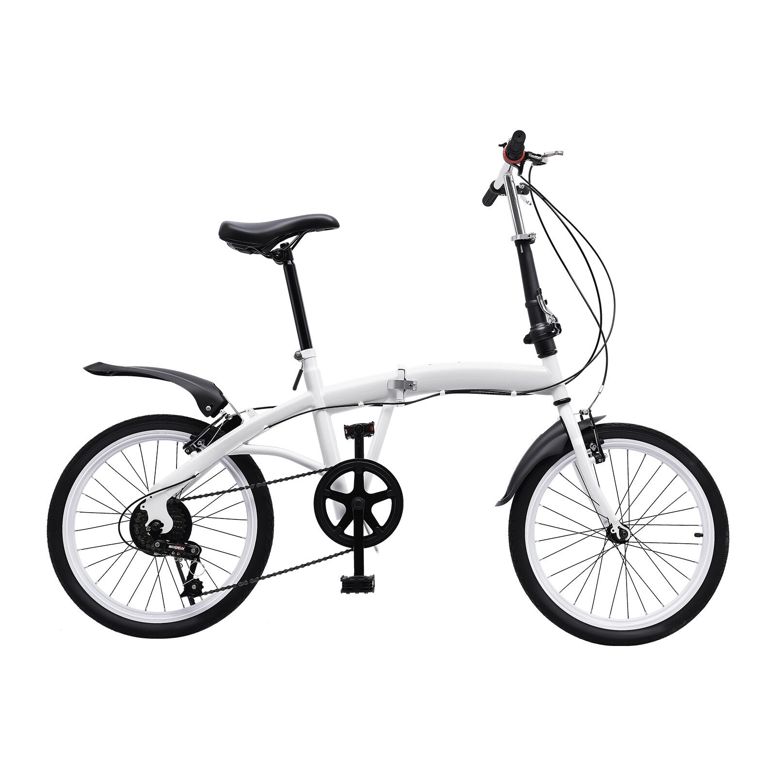 White Folding Bike Foldable City Bike for Adult 20" Commute Bicycle 6 Speed Gear