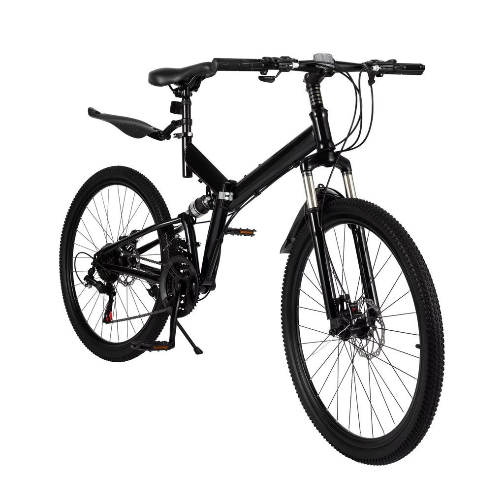26" Folding Mountain Bike Double Disc Brakes 21 Speed Adult Mountain Bicycle