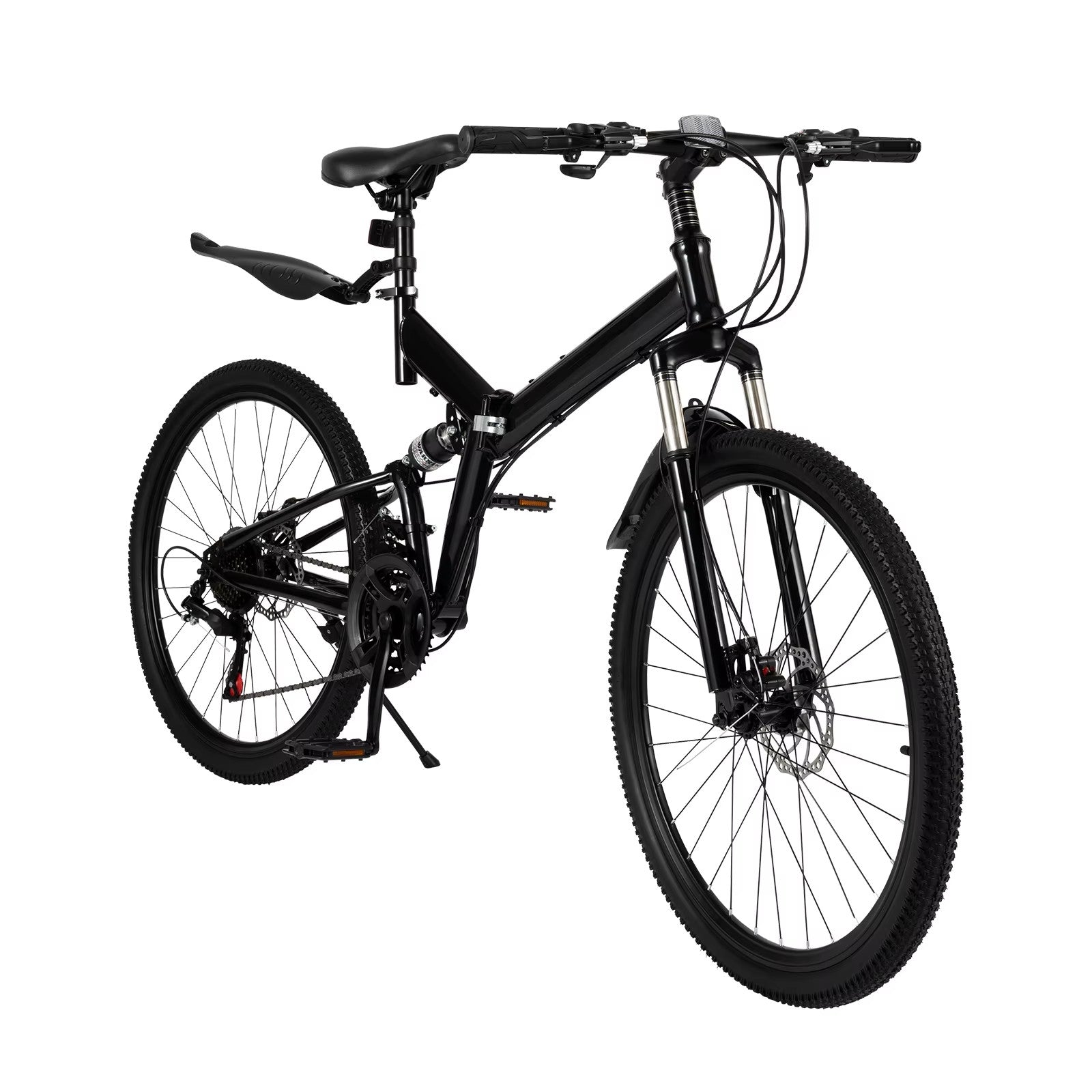 26" Folding Mountain Bike Double Disc Brakes 21 Speed Adult Mountain Bicycle