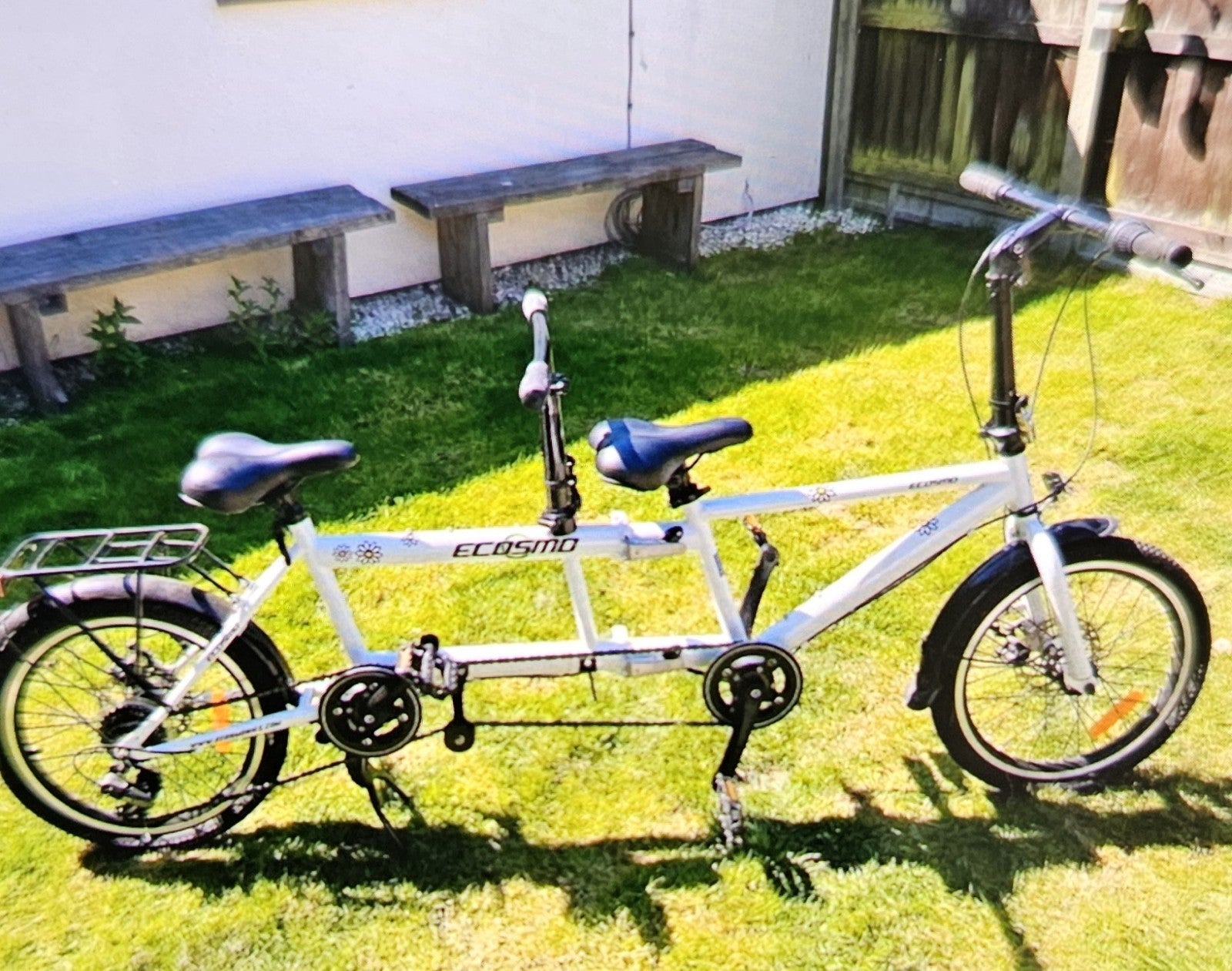 Ecosmo Folding Tandem Bike White Shimano Gears, Hardly Used *COLLECTION ONLY *