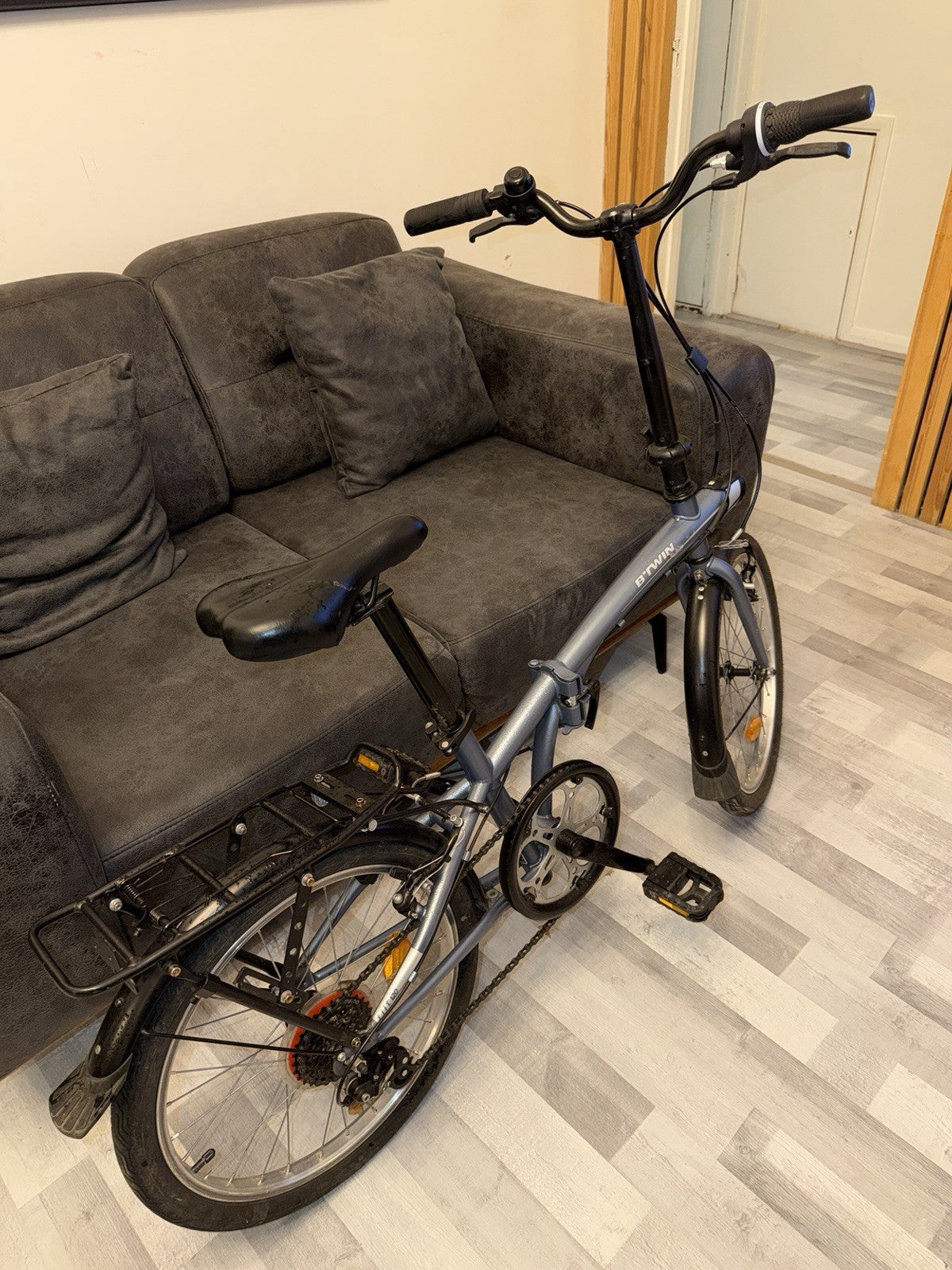 B-Twin Tilt 120 Folding Bike Blue/Grey, Good Runner, Cleaned Serviced