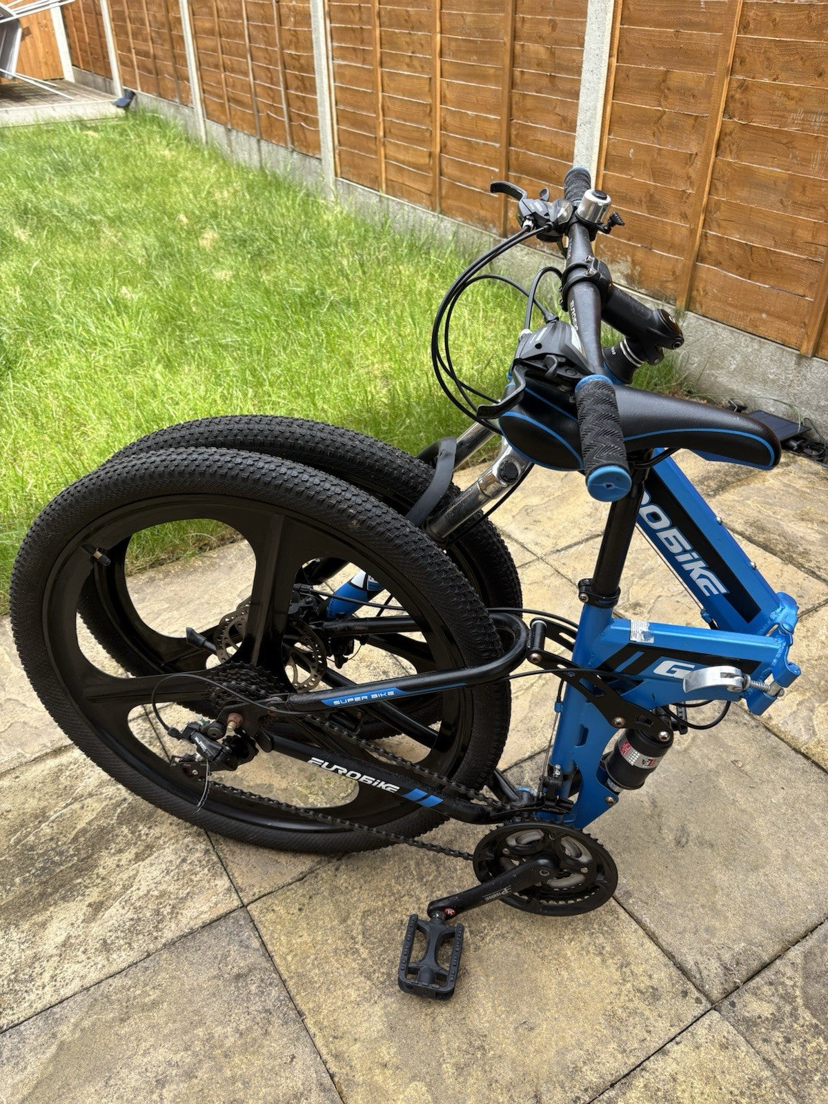 Eurobike G4 Folding Mountain Bike 26in 17in Full Suspension 21sp Disc Blue/Black