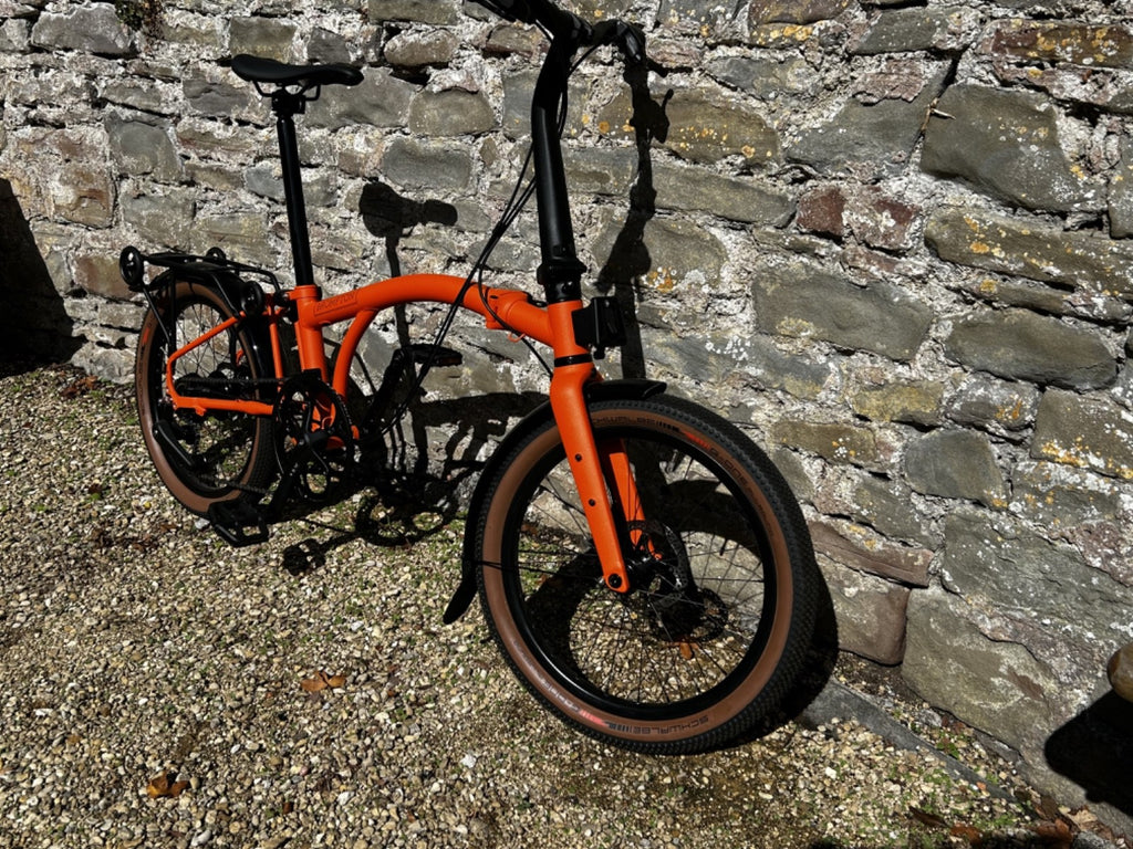 Brompton G Line with roller frame, 8 speed, size small, Adventure Orange