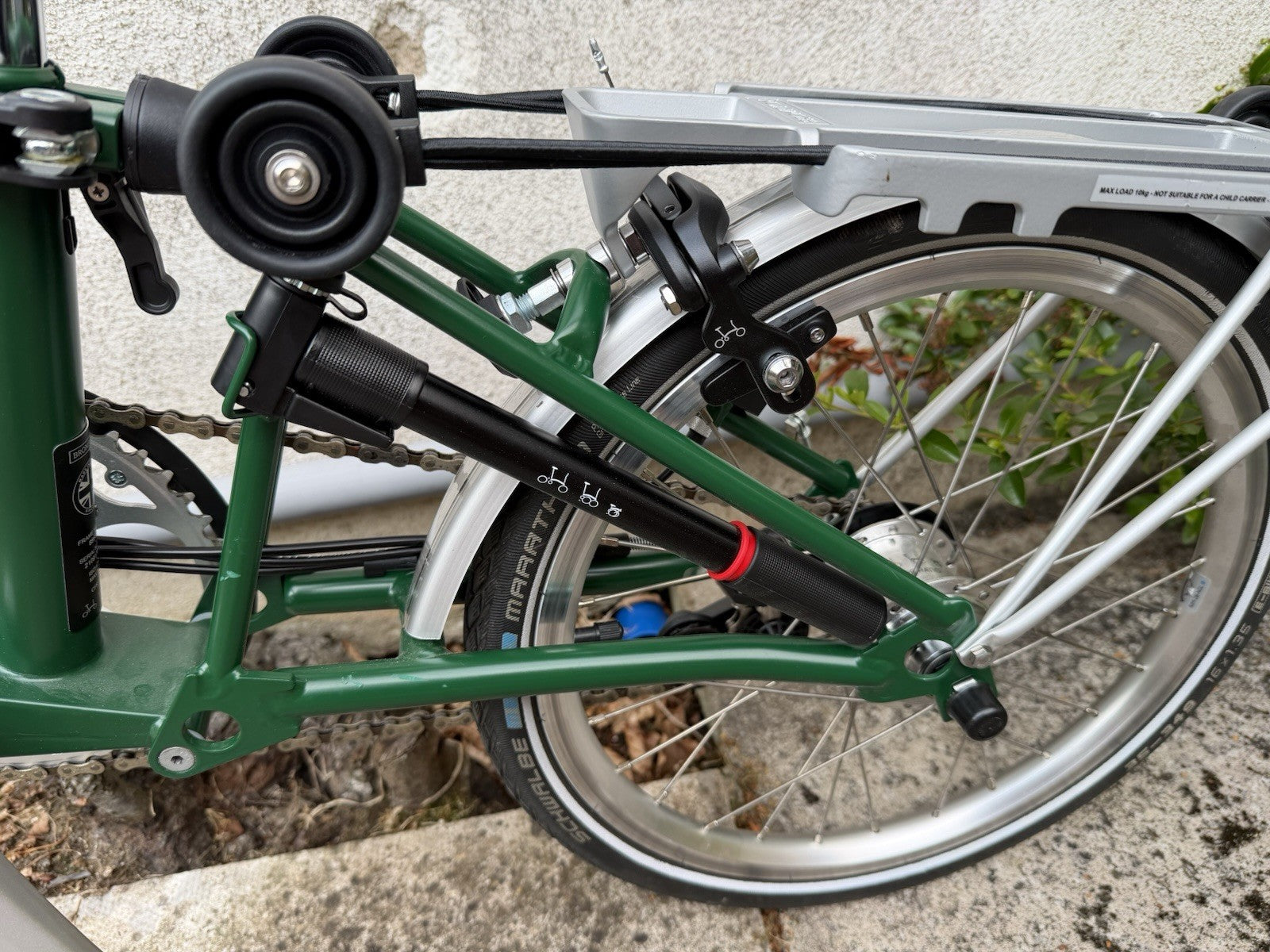 Brompton Folding Bike 16in Green/Silver w/ Front & Rear Lights Reflectors