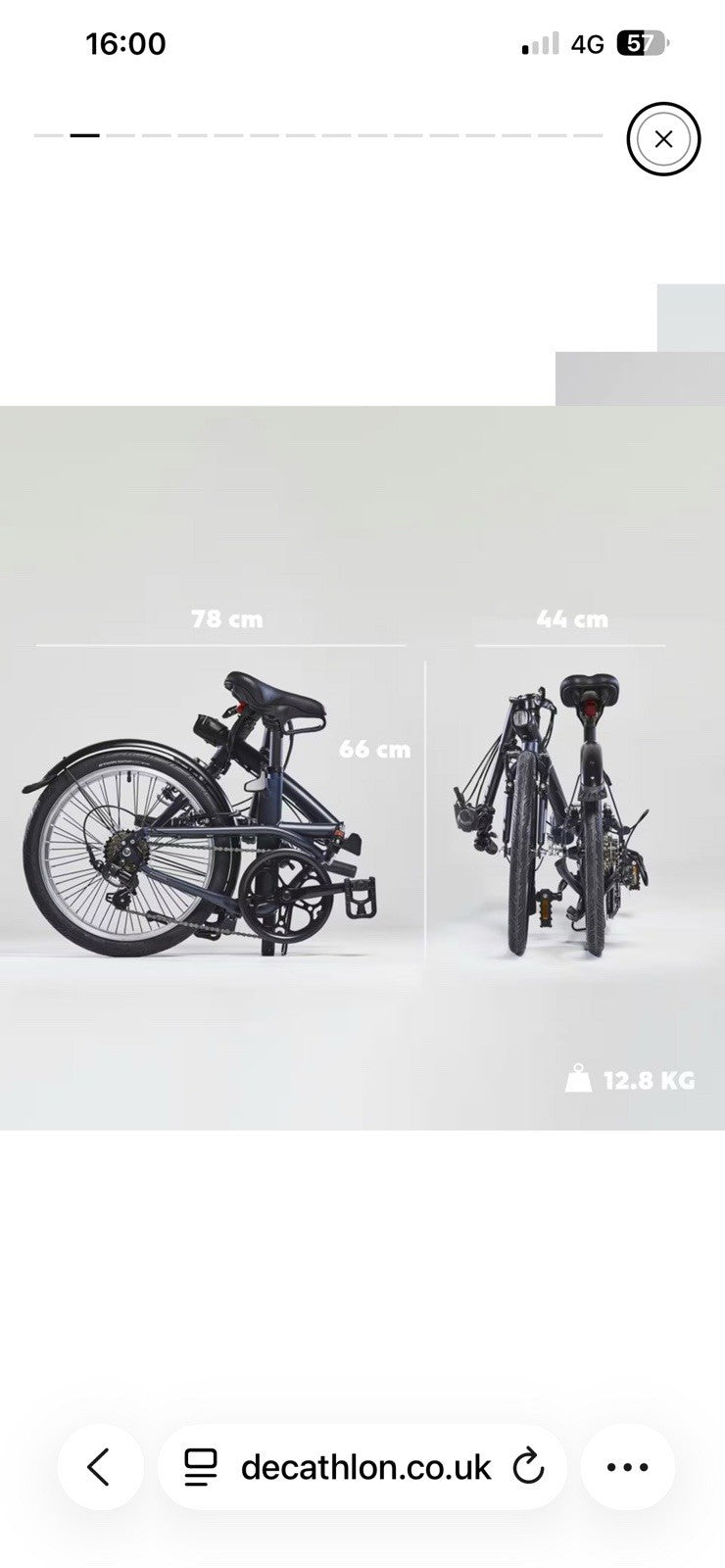 B'TWIN Folding Bike 20in Black, Mudguards, Lights/Reflectors, V-Brake