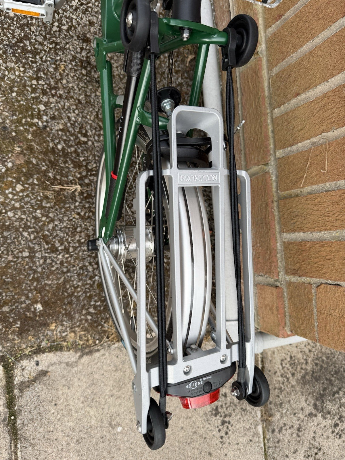 Brompton Folding Bike 16in Green/Silver w/ Front & Rear Lights Reflectors