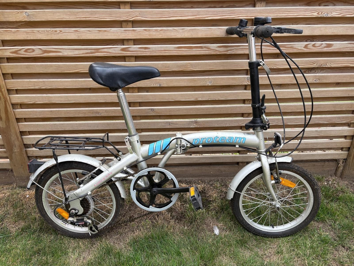 Proteam Folding Bike, silver & blue, adjustable seat, good for commuting