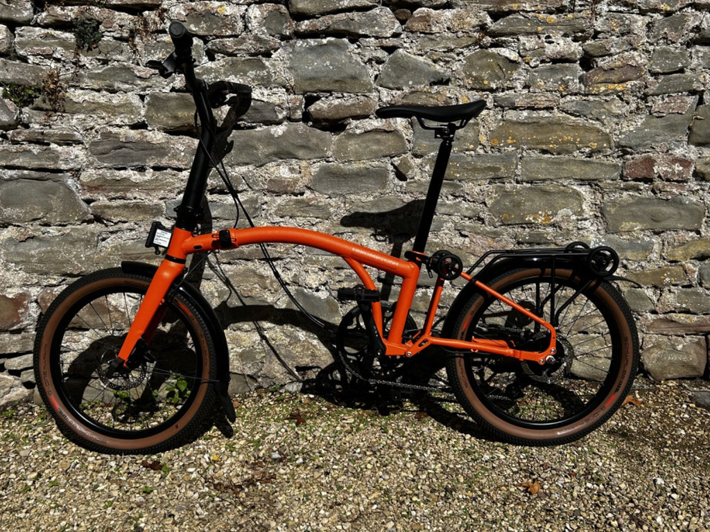 Brompton G Line with roller frame, 8 speed, size small, Adventure Orange