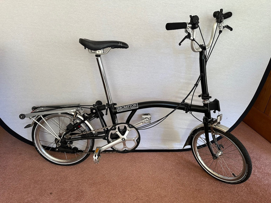 Brompton Folding Bike Black 6 Speed Gears Rear Carrier Bell Used Once M6R