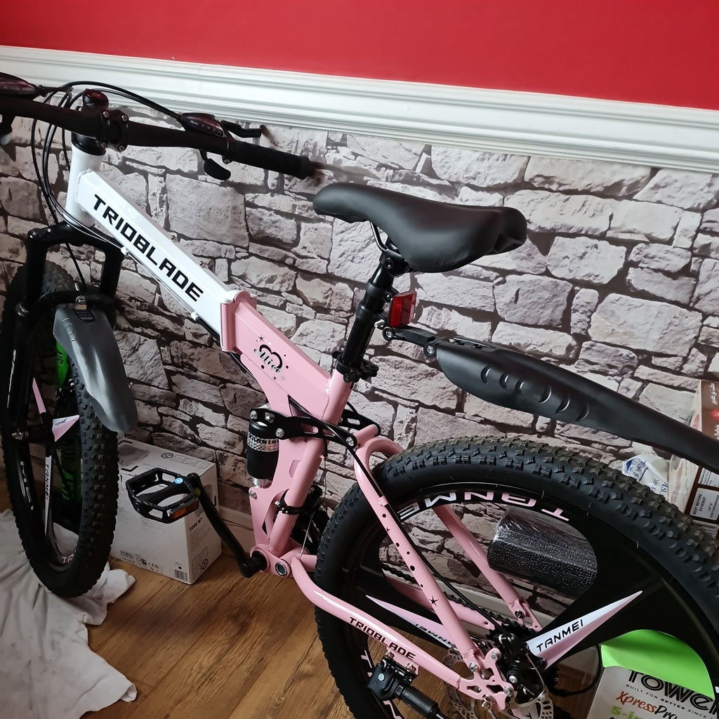 24"26" Folding Mountain Bike 21 Speed Full Suspension Bicycle For Men Women New