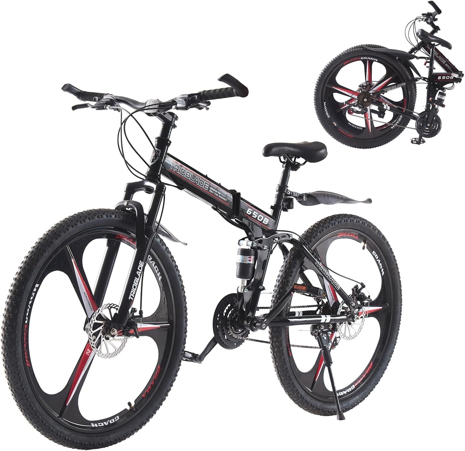 Folding 21-Speed MTB Bike 27.5" Dual Suspension Mens Womens Off Road