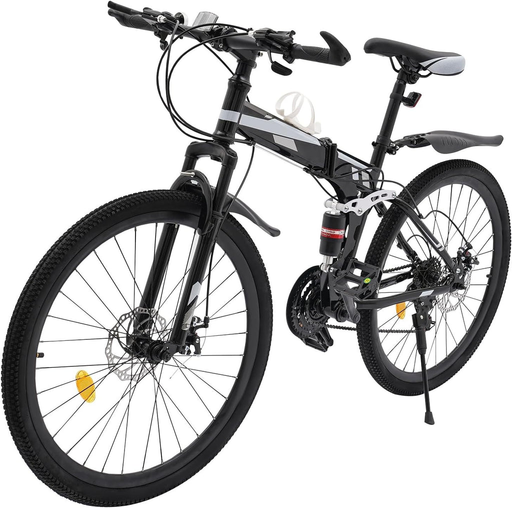26" Folding Mountain Bike 21-Speed Disc Brake Carbon Steel Frame MTB