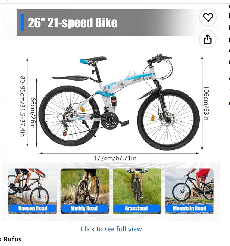 21 Speed 26 Inch Mountain Bike, Foldable Mountain Bike