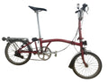 Brompton Folding Bike 3-Speed, Red, Front Carry Bag, Rear Rack & Rear Light