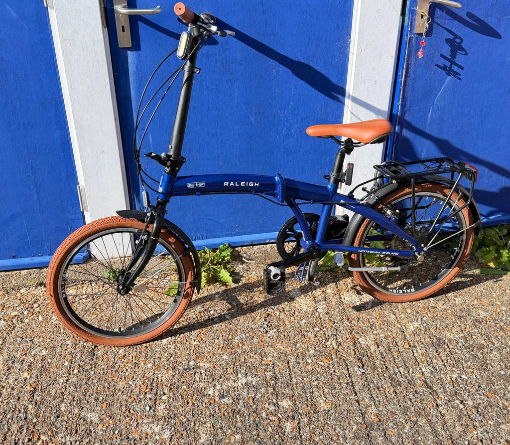 Raleigh Stow-A-Way 20in Folding Bike Blue w/ Rear Rack, Mudguards, Reflectors