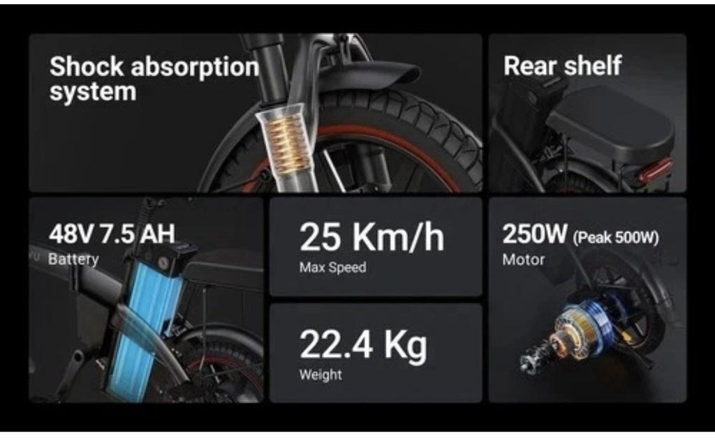 DYU A5 14” ALUMINIUM ALLOY Folding BIKE PEDAL ASSIST 36v7.5AH LED DISPLAY 22.4kg