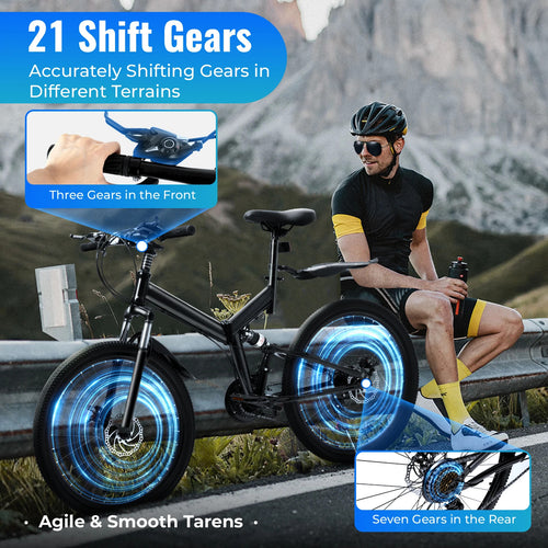 26 Inch Folding Mountain Bike Adjustable Seat 21 Different Speeds Absorption Var