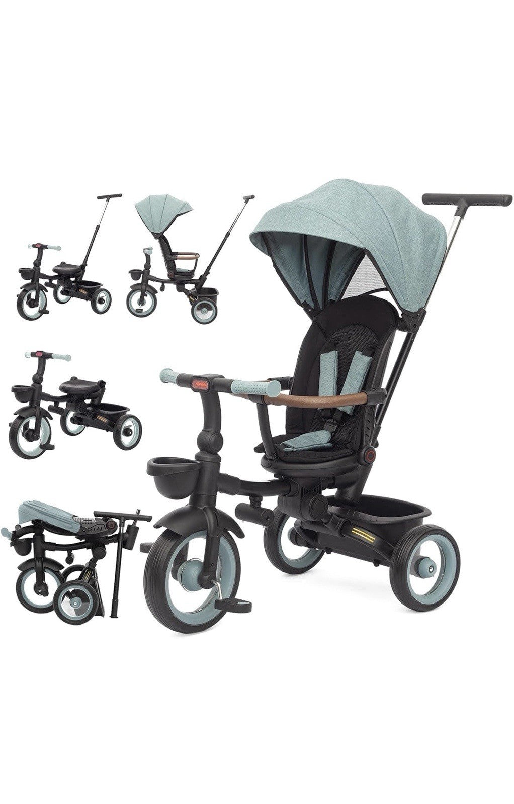 7-in-1 Folding Tricycle Trike with Parent Push Handle & Canopy