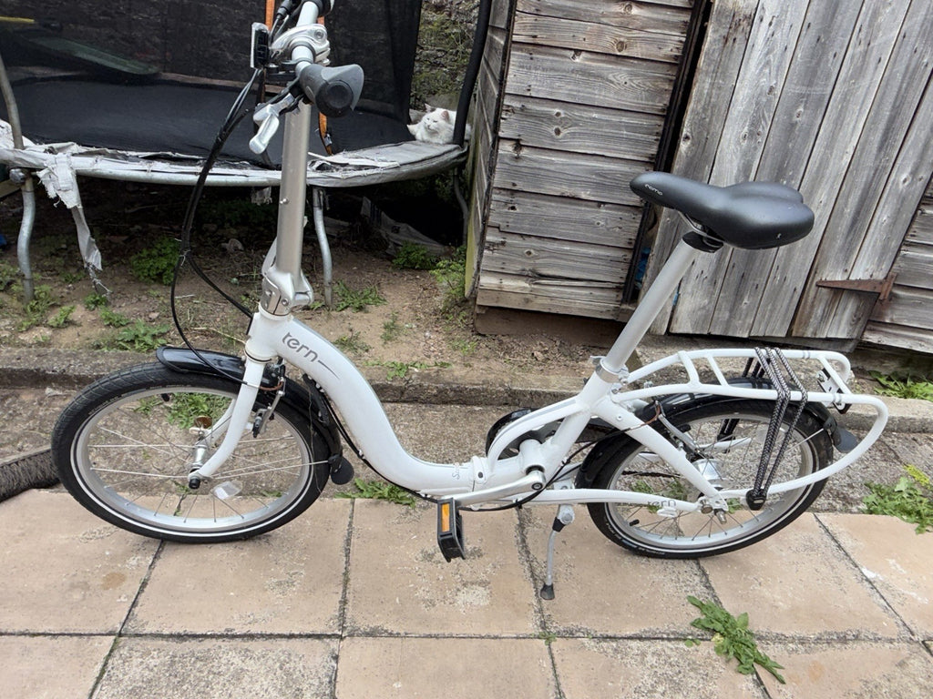 Tern Folding Bike 20in White Step-Through Flat Bar Rear Rack Mudguards