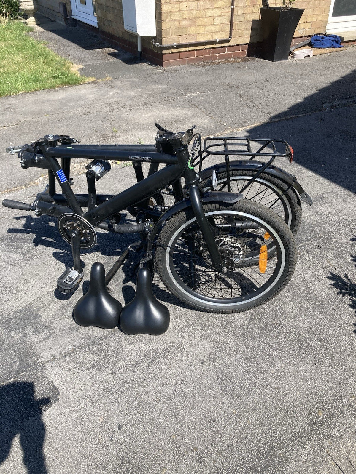 Ecosmo E20TF01BL Folding Tandem Bike 20in 7-Speed Disc Brakes Rack Guards