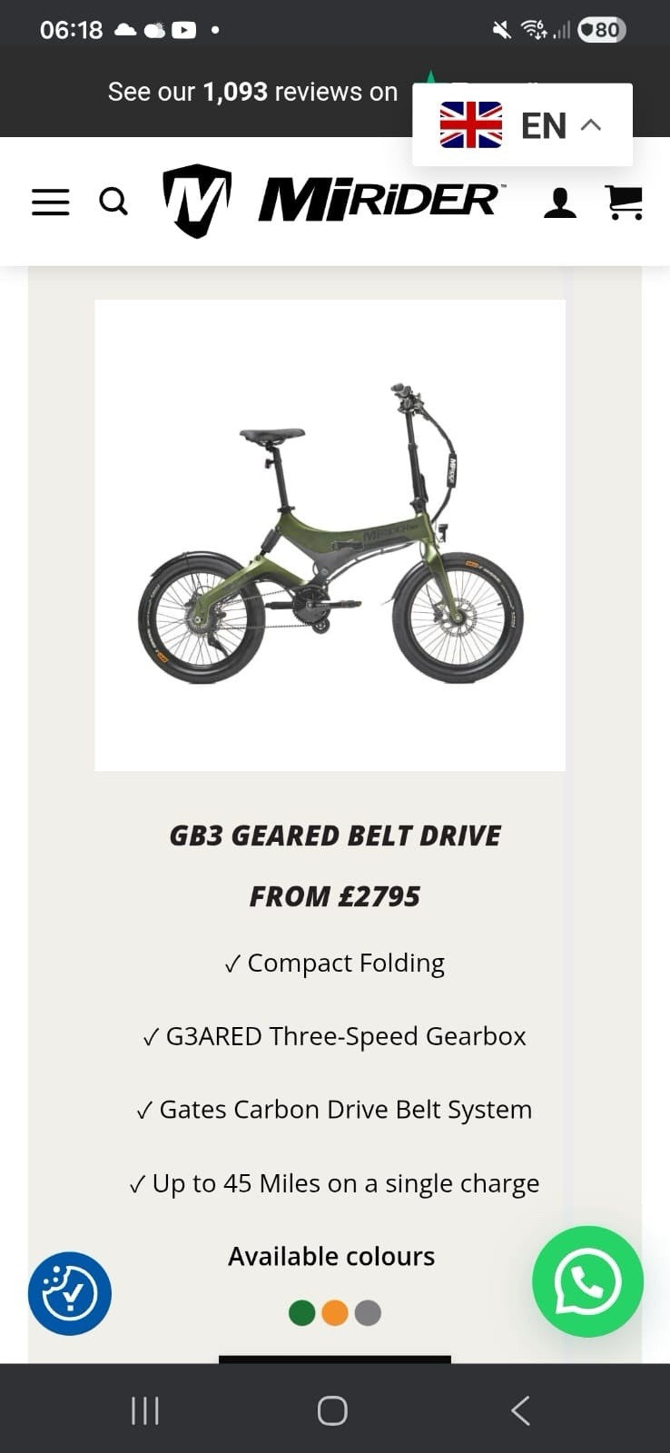 MiRider 20 GB3 Geared Belt Drive Foldable  Bike