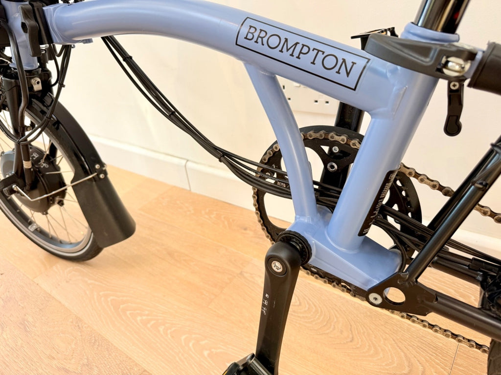 Brompton Electric C Line 6 Speed 2023 Cloud Blue Brooks Saddle - High Haddlebars