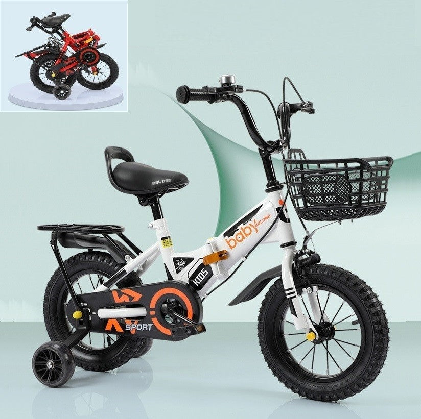 12/14/16/18 inch Kids folding bike cycle + Removable Rack & Basket - White