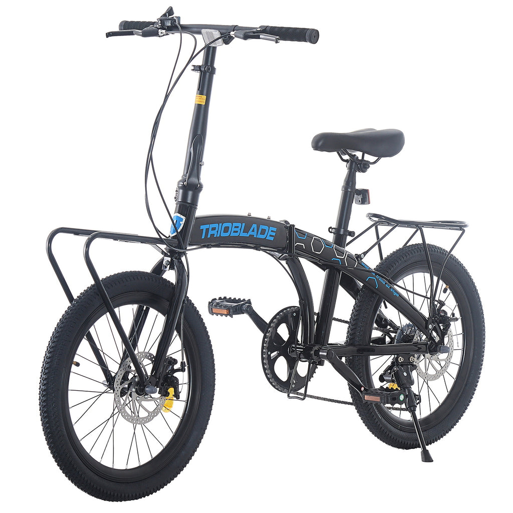 Folding Bicycle 20 Inch Bikes for Adults 7-Speed Variable City Bicycle with Rack