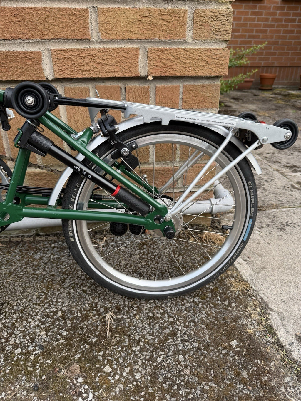 Brompton Folding Bike 16in Green/Silver w/ Front & Rear Lights Reflectors
