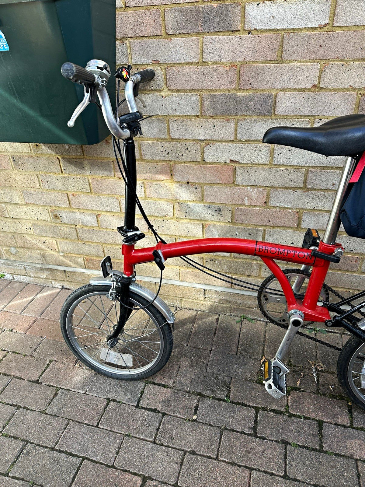 Brompton Folding Bike 16in Wheels Red/Black/Silver Mudguards Bell,lights,3 speed