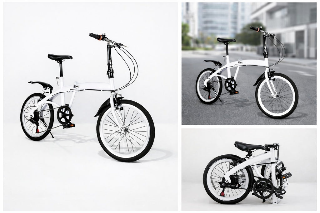 White Folding Bike Foldable City Bike for Adult 20" Commute Bicycle 6 Speed Gear