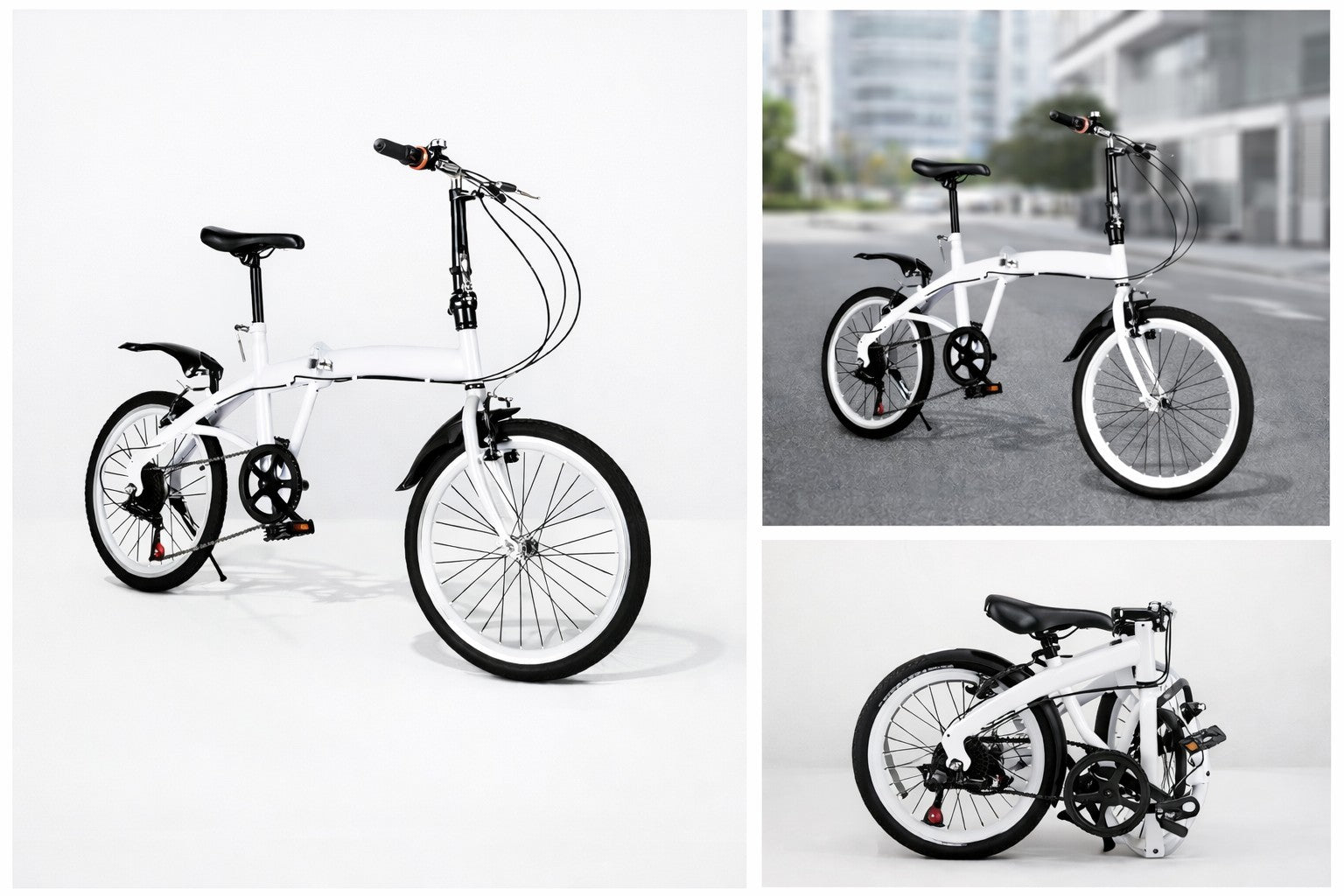 White Folding Bike Foldable City Bike for Adult 20" Commute Bicycle 6 Speed Gear