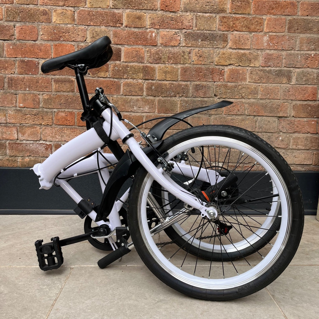 White adult 20 inch folding bike, compact, carbon steel frame, adjustable height