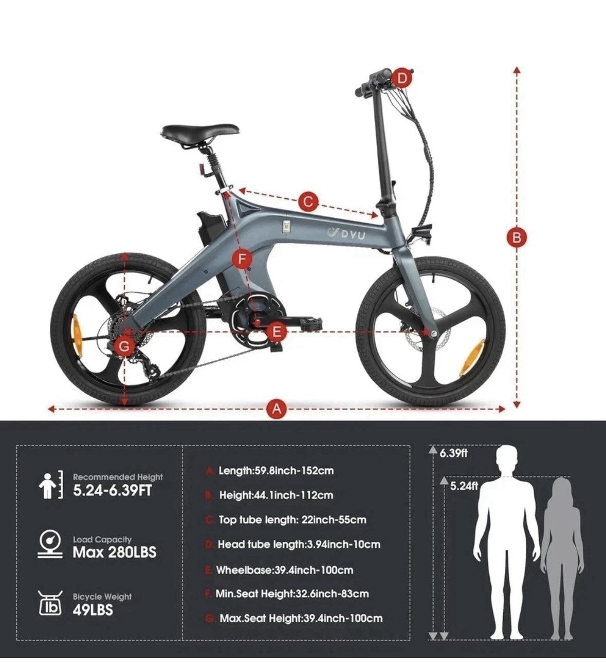 DYU 20” BIKE FOLDING SHIMANO 7s 36V10AHX250 MAGN ALLOY 22.5Kg CITY BIKE PAS