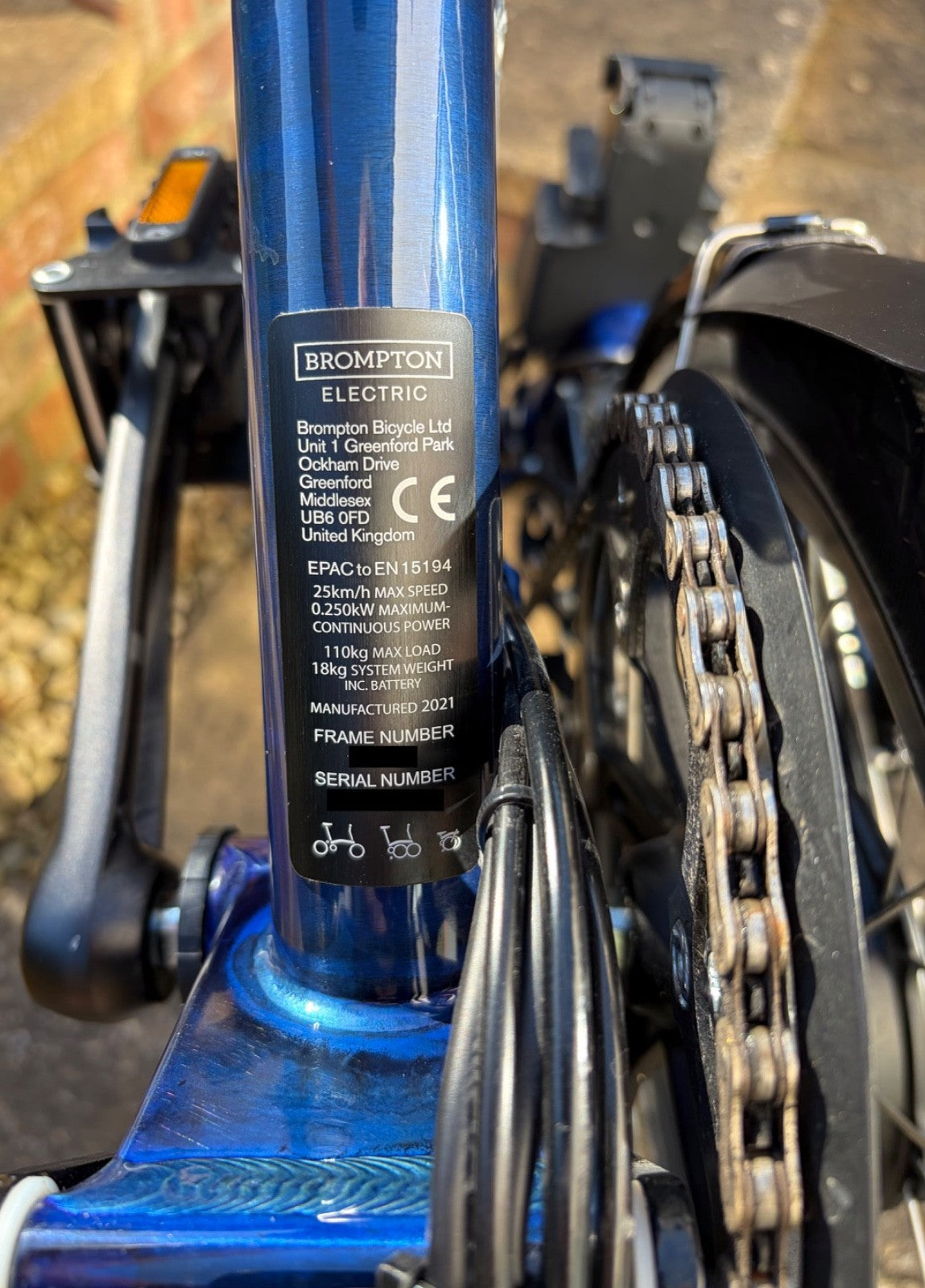Brompton Folding Bike with 6 speed gears in Metallic Blue