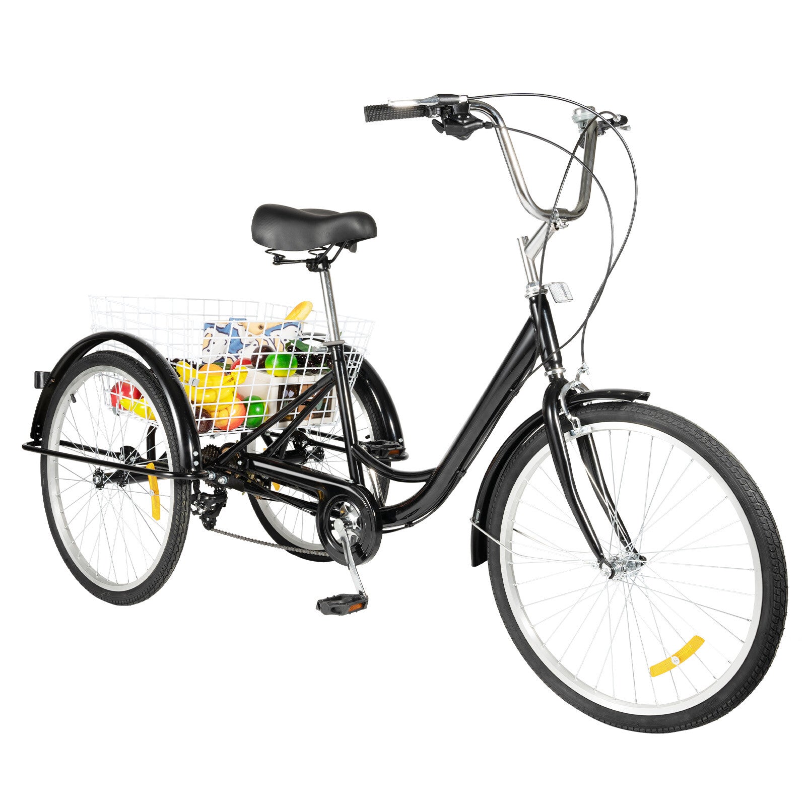24 Inch Adult Tricycle Bike 8 Speed Trike 3-Wheel Bicycle w/Folding Back &Basket