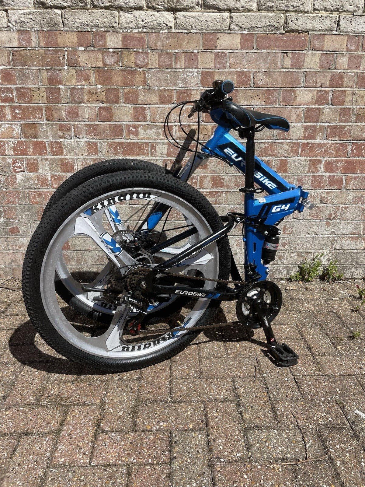EUROBIKE G4 Folding Full Suspension Mountain Bike 26in Disc Brakes Blue