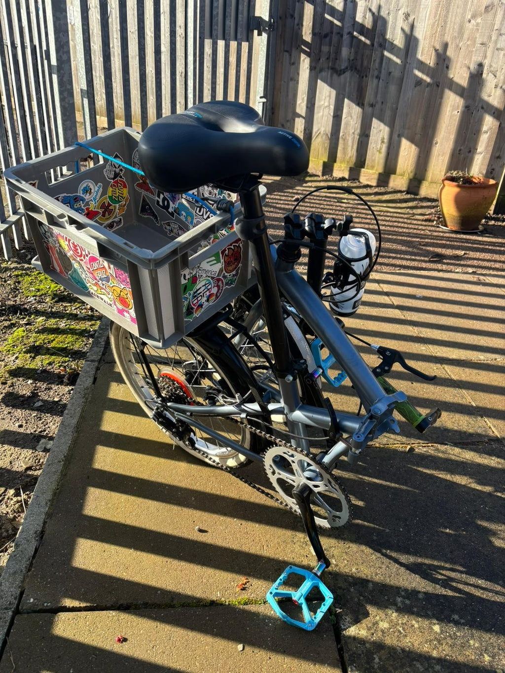 Grey Folding Bike — 16" Wheels, Compact & Lightweight- removable basket