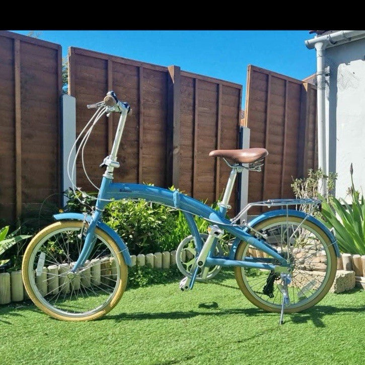 Bobbin Fold 20in Blue Folding Bike 1 Speed Mudguards Rear Rack Kickstand