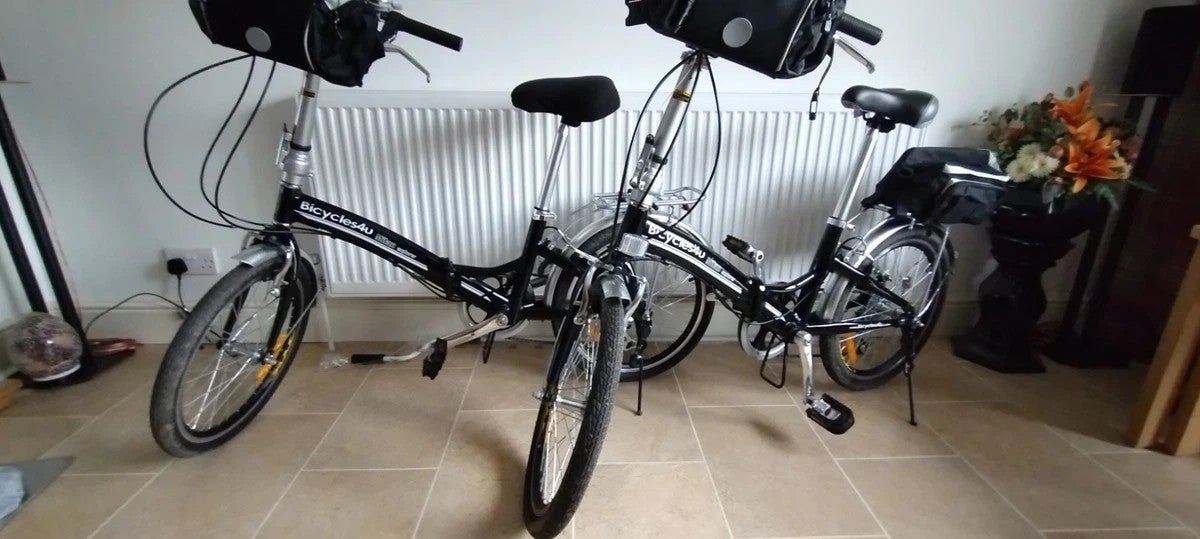 Pair of Bicycles4u Milan Explorer Folding Bicycle 20 Wheels with bags