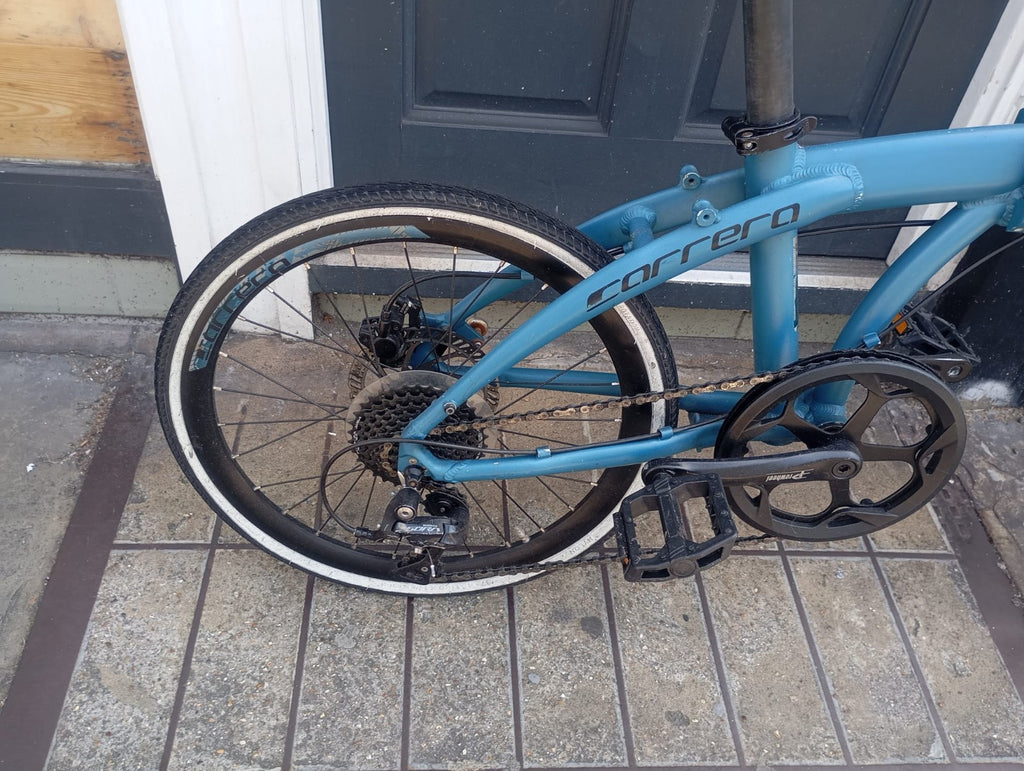 Carrera Intercity Disc 9 Speed Folding Bicycle Matte Blue Adult Fold Up Bike
