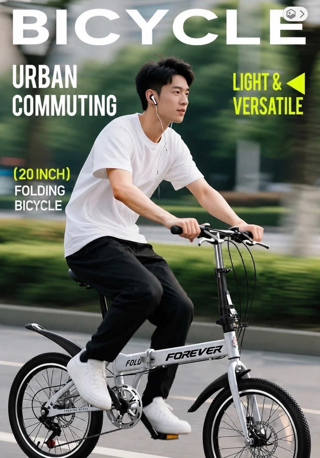 Forever Fold 20in Folding Bike 7-Speed Lightweight City Commuter Bicycle - grey