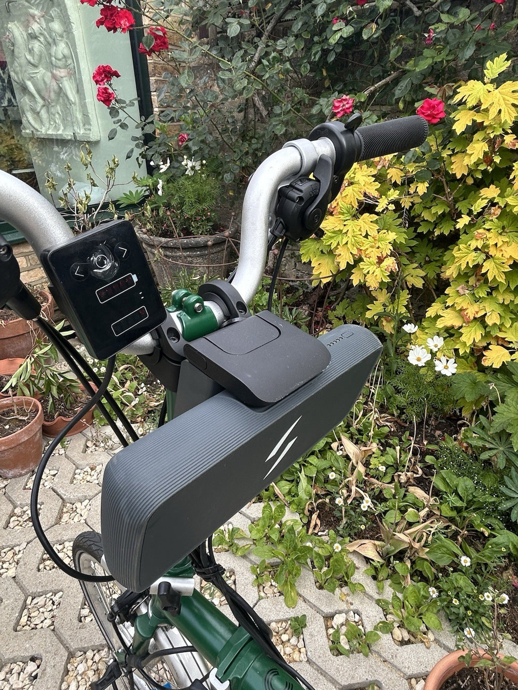 Green Folding Brompton Bike With Swytch Kit In Good Condition