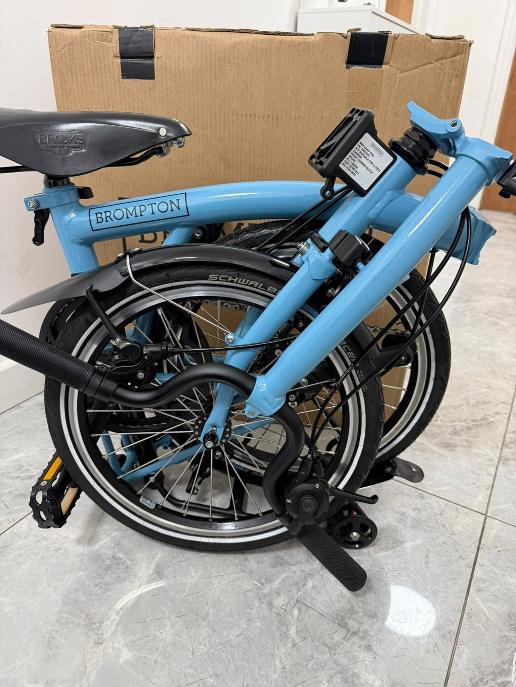 Brompton Folding Bike 16 in 4 Speed Blue/Black, Mudguards, Reflectors