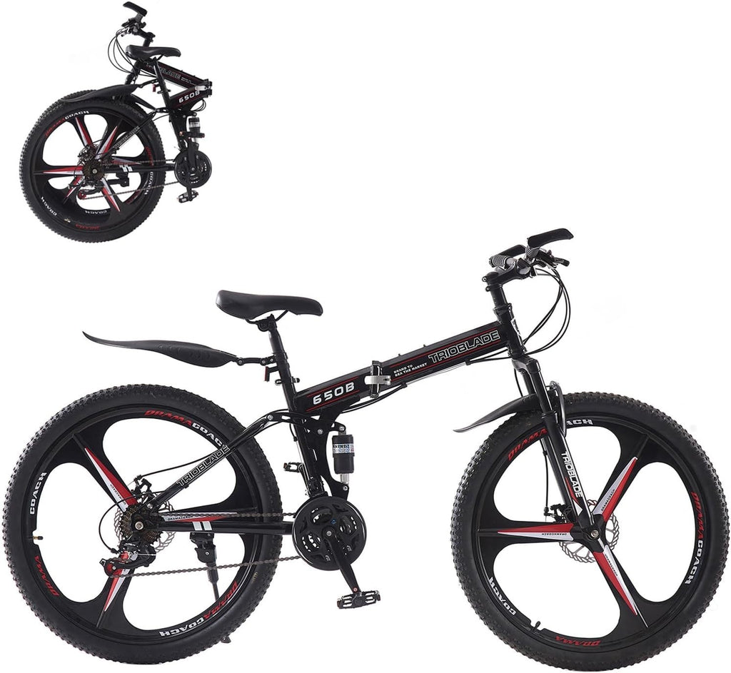 Folding Mountain Bike 27.5" Wheel 21 Speed Full Suspension Bicycle