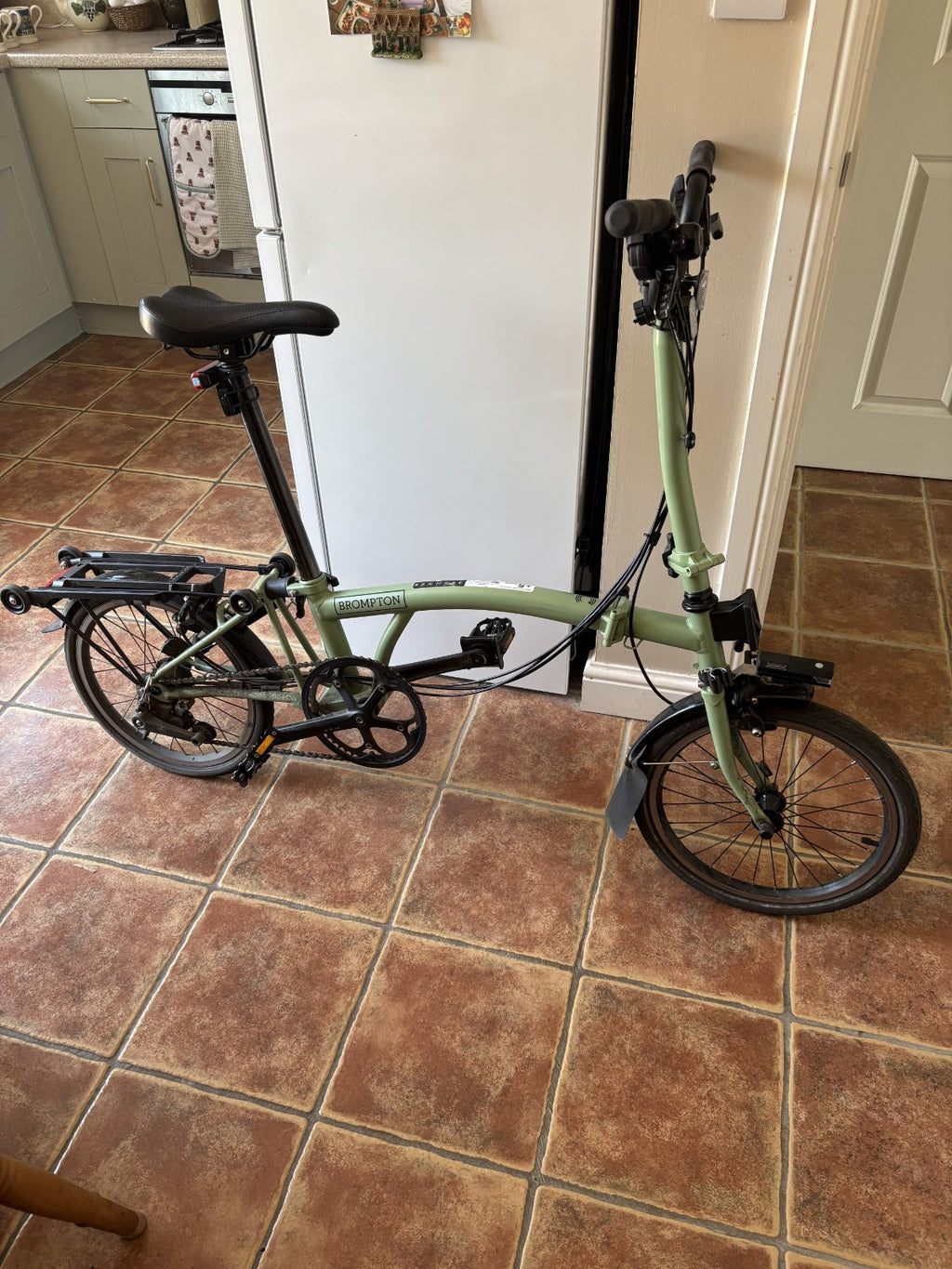Brompton C Line Matcha Green Folding Bike. 2 Year Old Excellent Condition + Roll