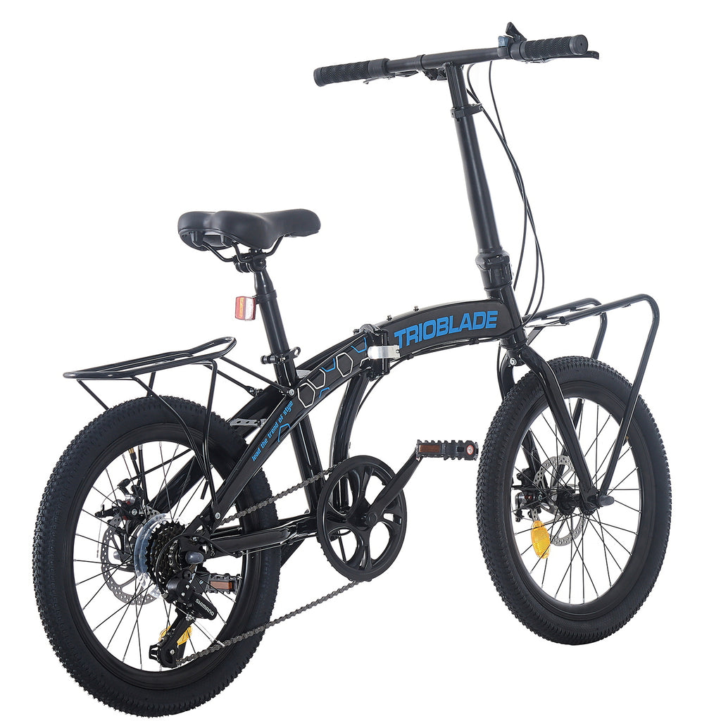 Folding Bicycle 20 Inch Bikes for Adults 7-Speed Variable City Bicycle with Rack