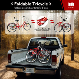 24" Adult Tricycle 7 Speed 3 Wheel Bike Folding Trike+Basket - Folding Bikes 4U