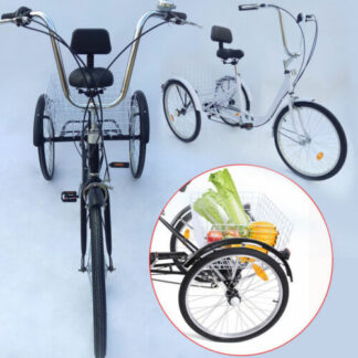 24 Inch Adult Tricycle Bike 6 Speed Trike 3-Wheel Bicycle w/Folding Back &Basket - Folding Bikes 4U